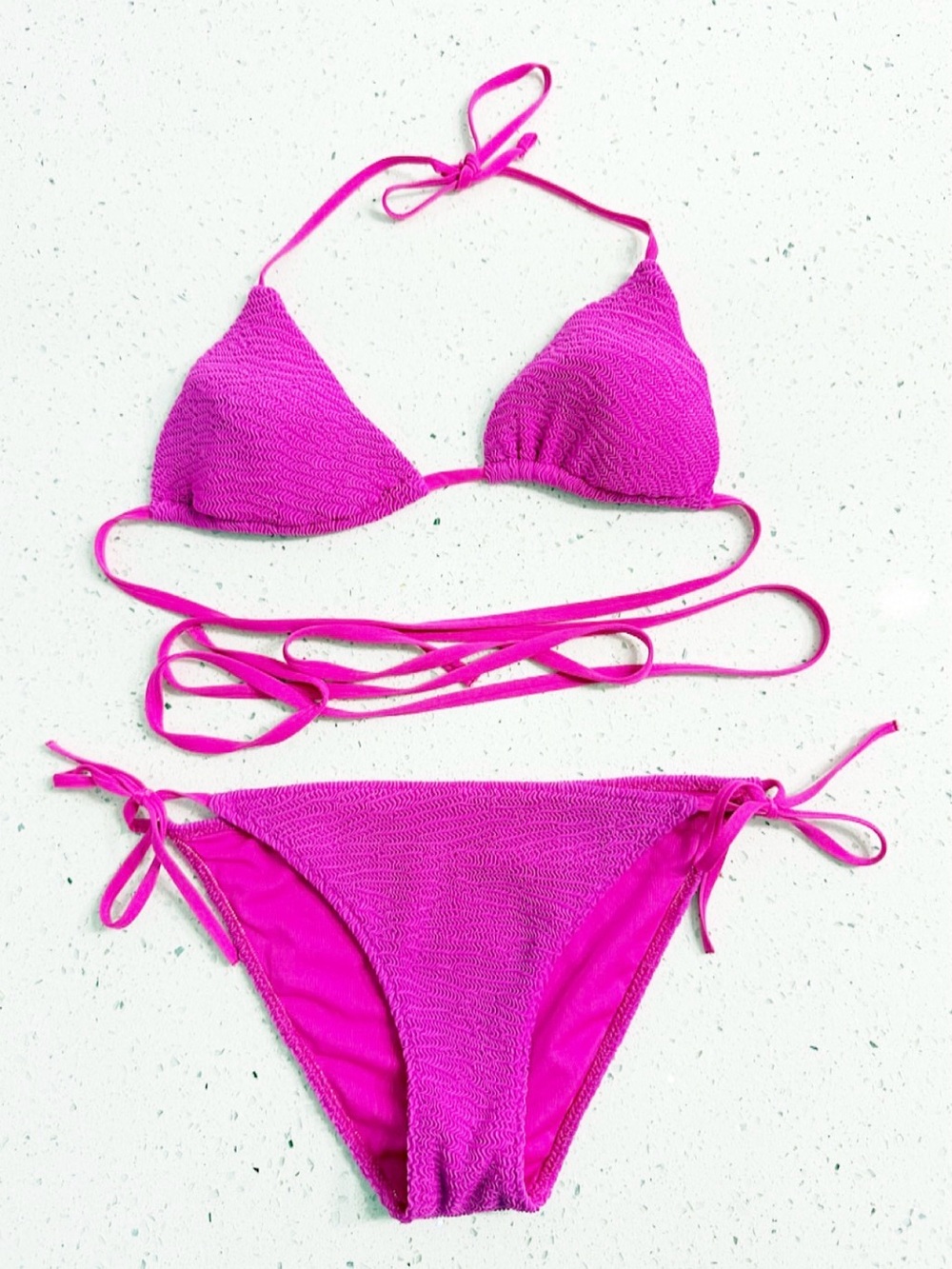 Calzedonia Corey Bikini Set Small Hot Pink Textured Wrap String - Picture 5 of 8